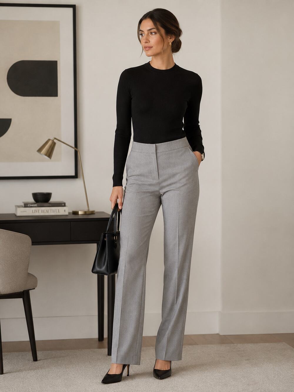 LAFAYETTE 148 Light Gray Stretch Wool Trousers Dress Pants Size 8